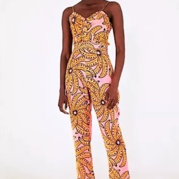 FARM RIO Anthropologie Banana Floral Pink Linen Jumpsuit - Picture 5 of 5